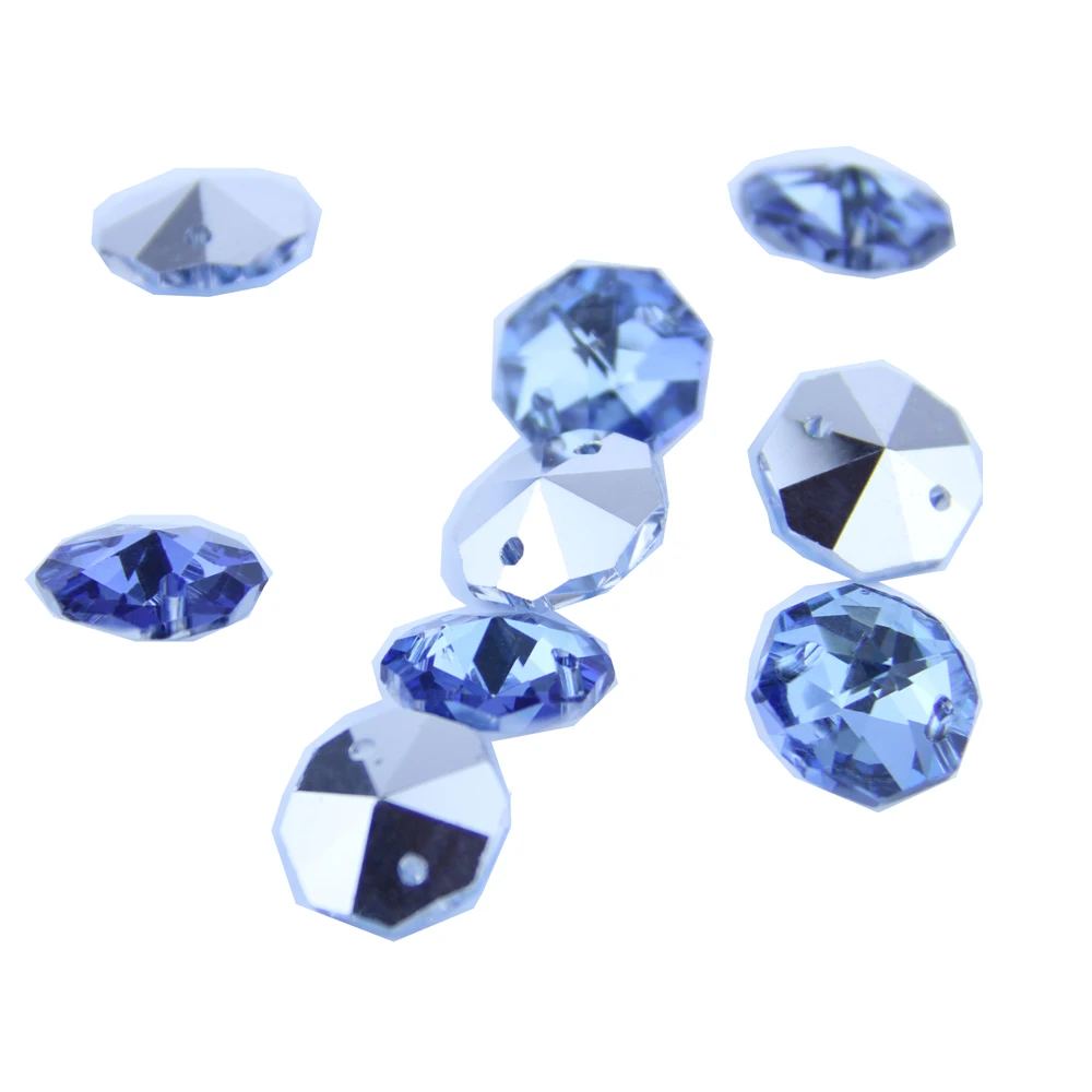2000pcs 14mm Silver Blue Crystal Prism Part Crystal Octagon Beads Glass