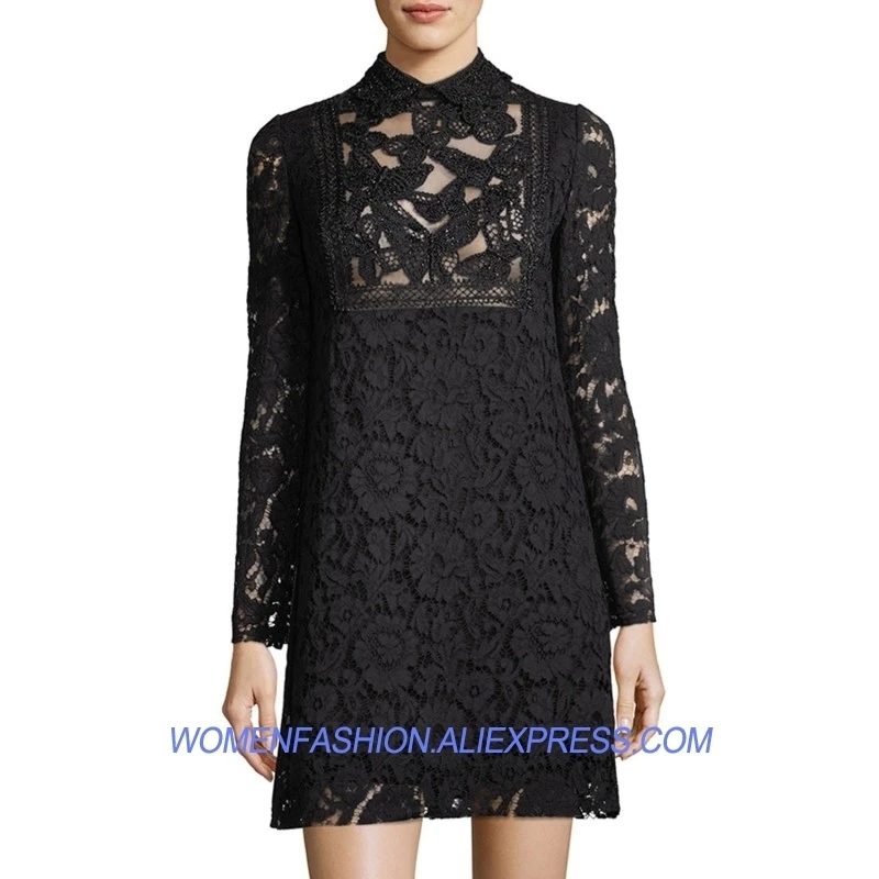 

Sexy Black Hollow Out Lace Dress Mini Women Elegant Butterfly Pattern Beading 2018 Summer A line Party Dresses Short Vestidos