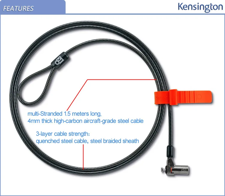 Kensington высокий уровень безопасности Противоугонный замок с ключом для ноутбука и компьютера со стальной цепью для ультрабука K64590