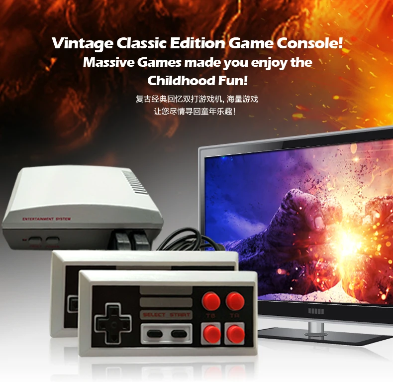 YLW New Design MINI HD TV Game Console with 600 Classic Games Inside 4 play buttons with 2 controller fit for adults and kids