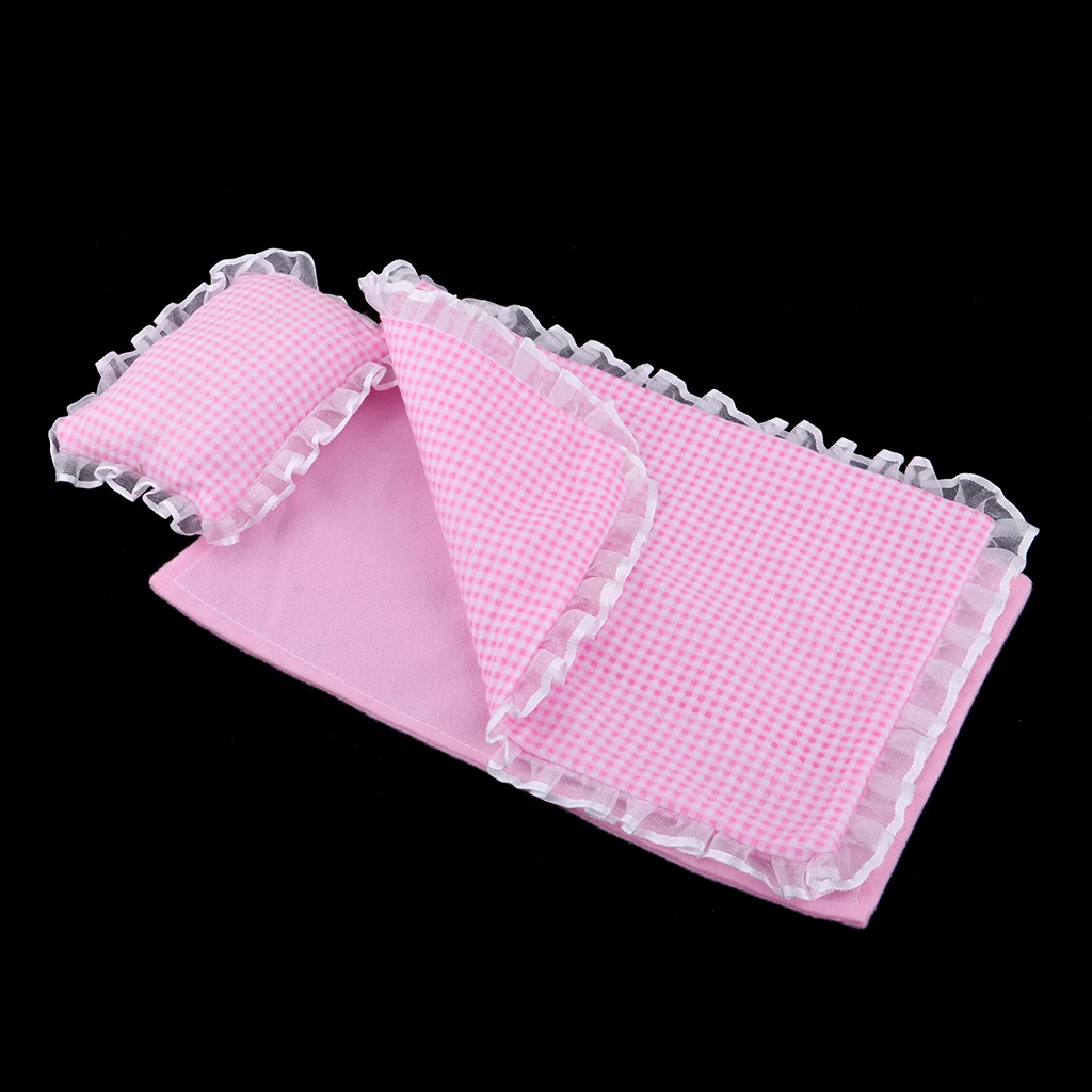 Lovely Dollhouse Bedding Set Fashion doll bedding accessories  for 25cm MellChan Dolls Accessories Pink Plaid  or similar size