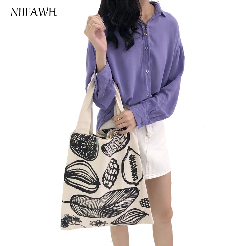 

Leaf Printing Leisure Hand Storage bag Reusable Canvas Shopping Bag Large Capacity Shoulder Bags Casual Tote For Women Student