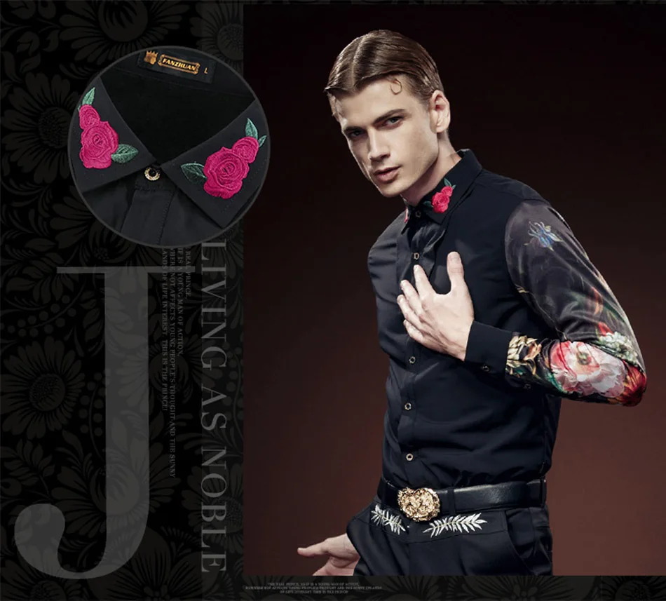 FANZHUAN зима мужской с длинным рукавом Slim Fit печати вышивка модный стиль Мужские Плюс кашемировые рубашки мужская теплая одежда