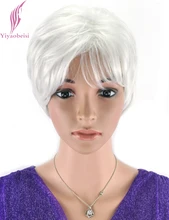 Yiyaobess 6inch Puffy Straight Short White Wig For Older Women Heat Resistant Synthetic African American Hair Wigs With Bangs Yiyaobess 6inch Puffy Straight Short White Wig For Older Women Heat Resistant Synthetic African American Hair Wigs With Bangs