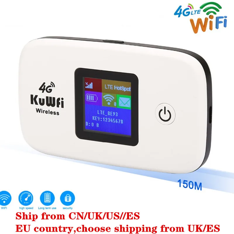

KuWFi Unlocked Travel Partner 150Mbps LTE Mobile WiFi Hotspot 4G Wireless Router with SIM card Slot work with B1/B3 Network