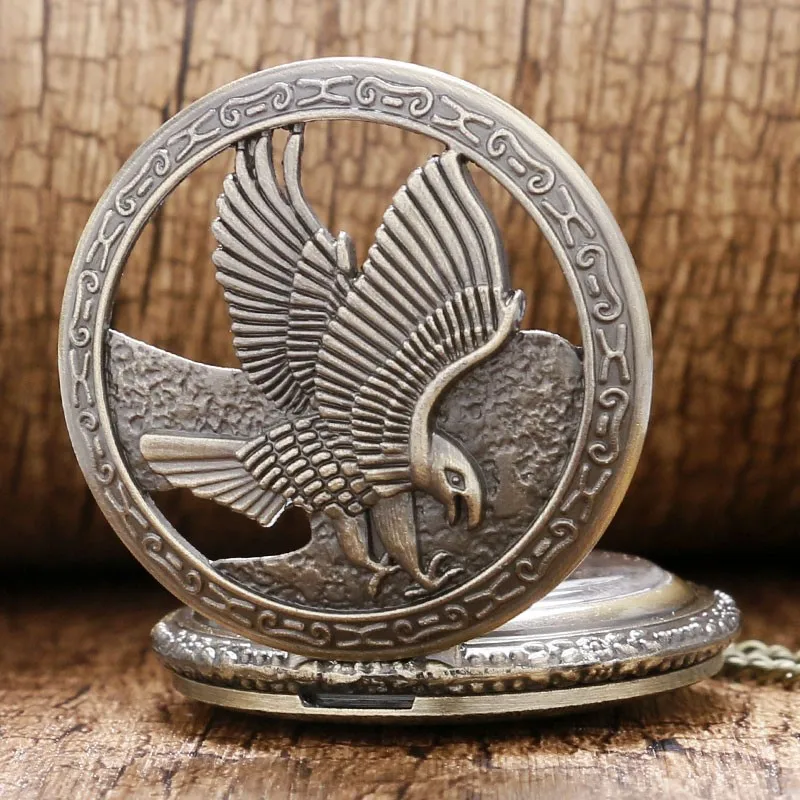 Античная бронза двуглавый орел полые кварцевые карманные часы с цепочкой Цепочки и ожерелья best подарок на день рождения