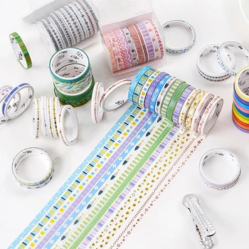 

10Rolls Washi Tape Set Masking Tape Scrapbooking Japanese Stationery Cute Rainbow Slim Kawaii Decorative Supply Glitter Tape