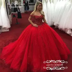 Очаровательные Стразы красное платье Quinceanera 2019 с открытыми плечами Сладкие 16 длинные Часовня поезд Пышное Платье для церемоний Vestidos De 15 Anos