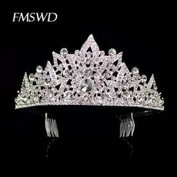 

Luxury Rhinestone Crystal Wedding Crown Princess Prom Tiara With Combs Bride Hair Jewelry Accessories Quin Ceanera Pageant Crown