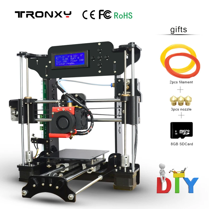 

Tronxy 3d printer diy Large Size 120*140*130mm Precision Reprap 3D Printer Kit DIY 40-120mm/s With Filaments 8GB SD Card As Gift