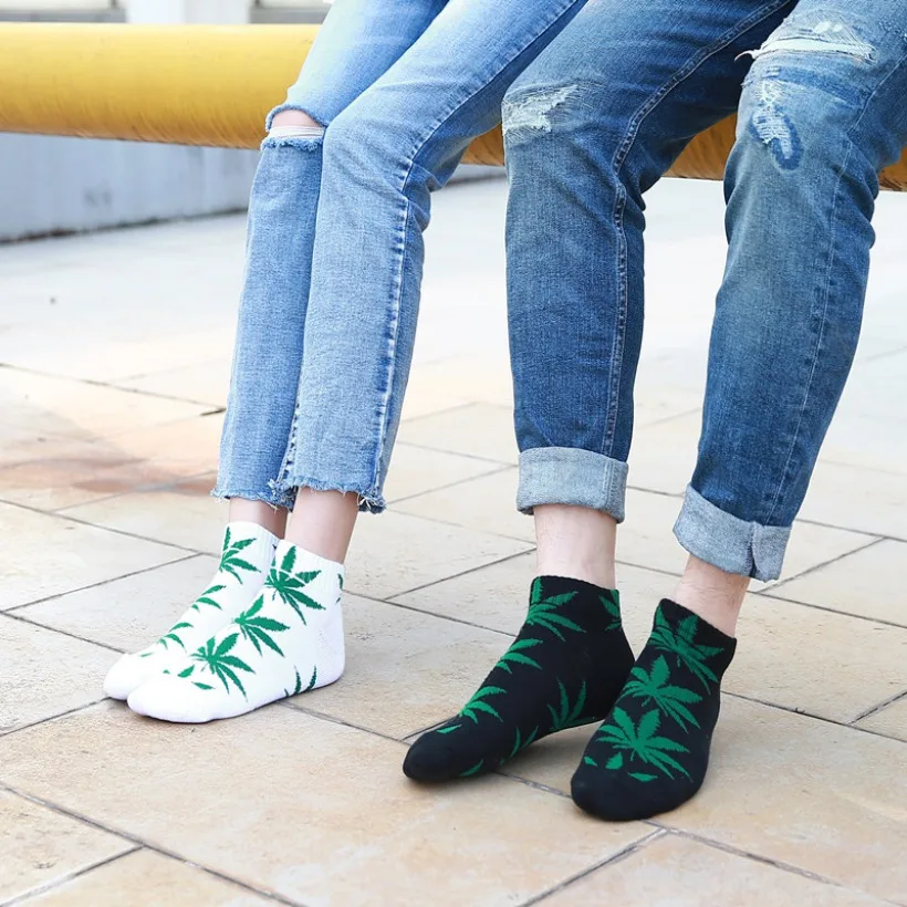 Хлопковые женские носки с принтом листьев для скейтборда, уличная мода, кленовые носки в стиле хип-хоп, женские короткие носки, цветные Дышащие носки
