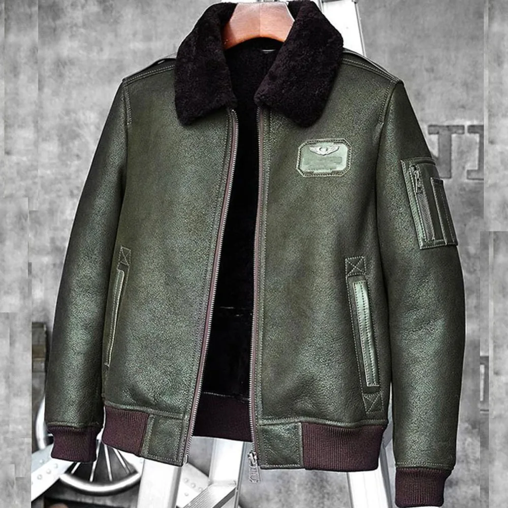 Men Aviator Jacket Mens Shearling Coat Pilot Jacket Mens Fur Coat B3 ...