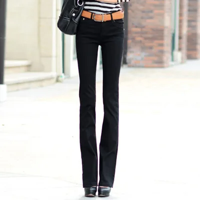 Эластичные джинсы женские джинсовые штанишки карамельного цвета женские джинсы s плюс размер женские офисные OL расклешенные брюки женские брюки LU989 - Цвет: Черный