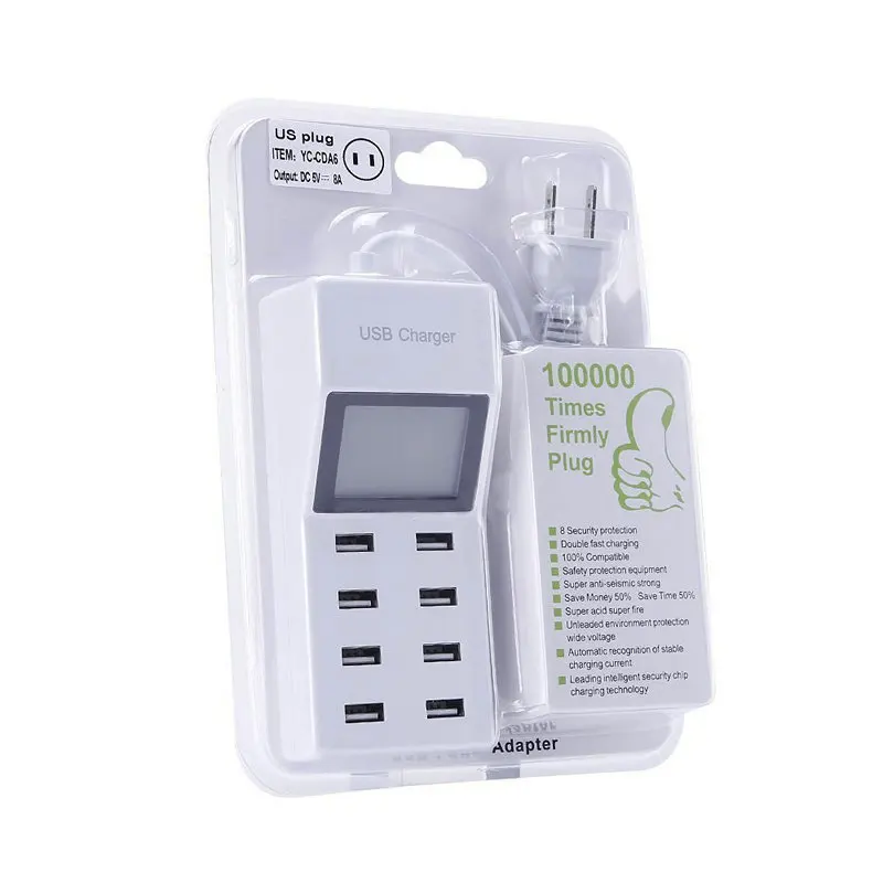 Universal 8 USB Ports Led Display US EU UK Plug Travel AC Power Strip Adapter Socket Smart Charger For Cell Phone Tablet Camera