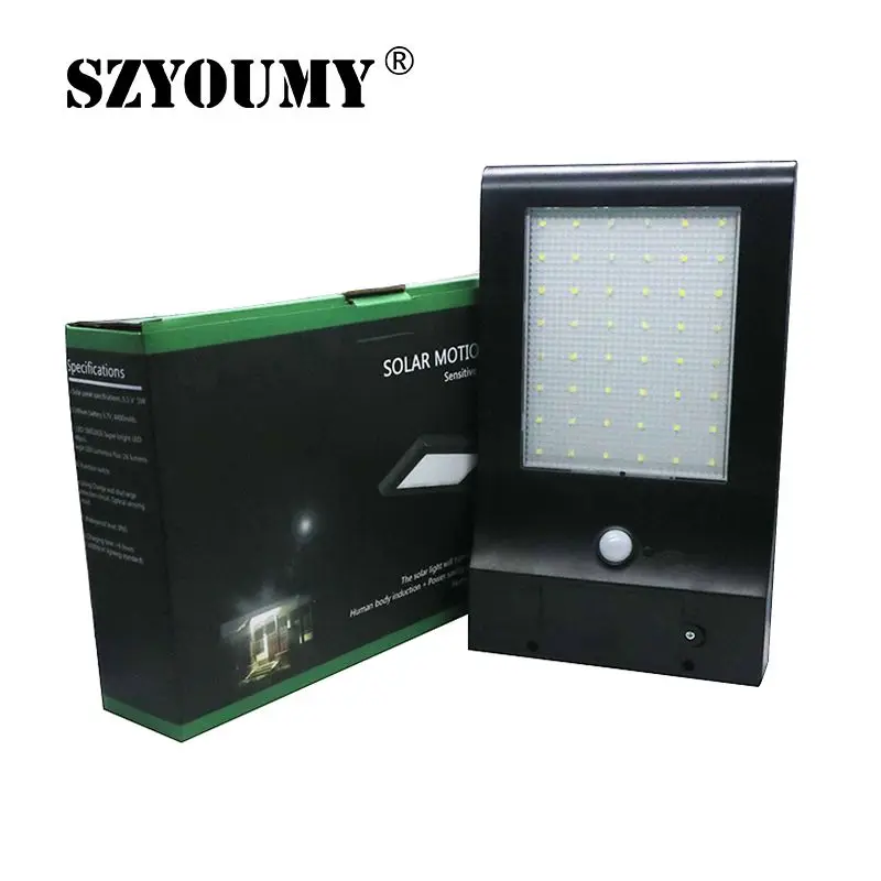 

SZYOUMY 48 LED Solar Power Light Motion Sensor IP65 Wall Garden Outdoor Security Lamp 4 Modes With 5.5V 5W Solar Panel