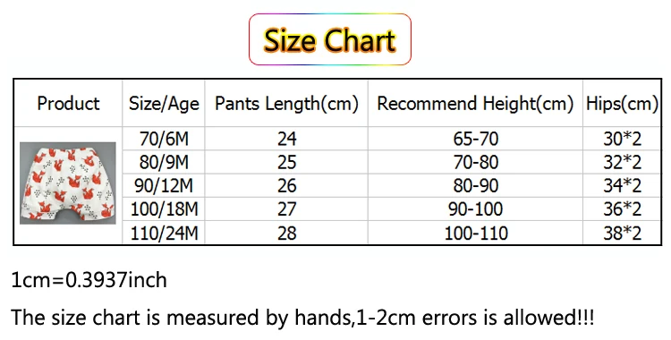 baby underwear panties size chart