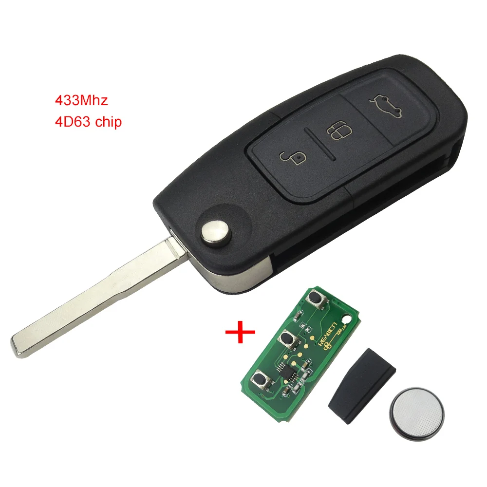 OkeyTech дистанционный ключ для автомобиля для Ford Fusion Focus беспроводной видеорегистратор Mondeo Fiesta Galaxy 315/433 МГц 4D63 чип 3 кнопки HU101 лезвие Флип складной брелок
