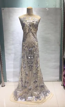 

High Quality Latest Lace Fabric 2019 Gold Embroidered Tulle Trim Lace Fabric Sequin Fabrics For Dresses Wedding JL080