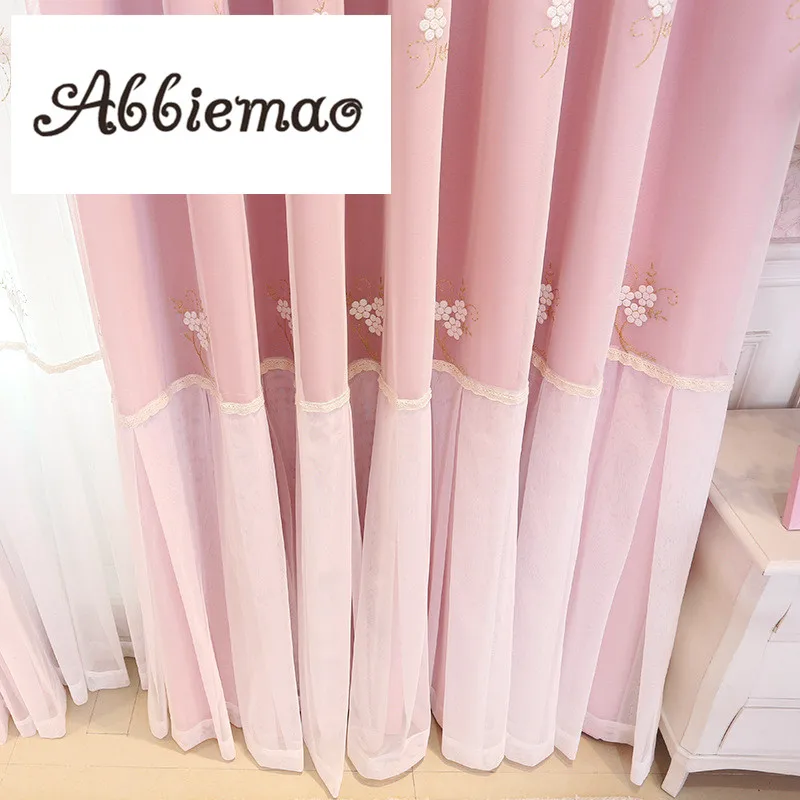 Abbiemao милые, в Корейском стиле розового цвета Шторы плетение вышитые Шторы для девичий Спальня Свадебный номер окна лечение и вязанного кружева