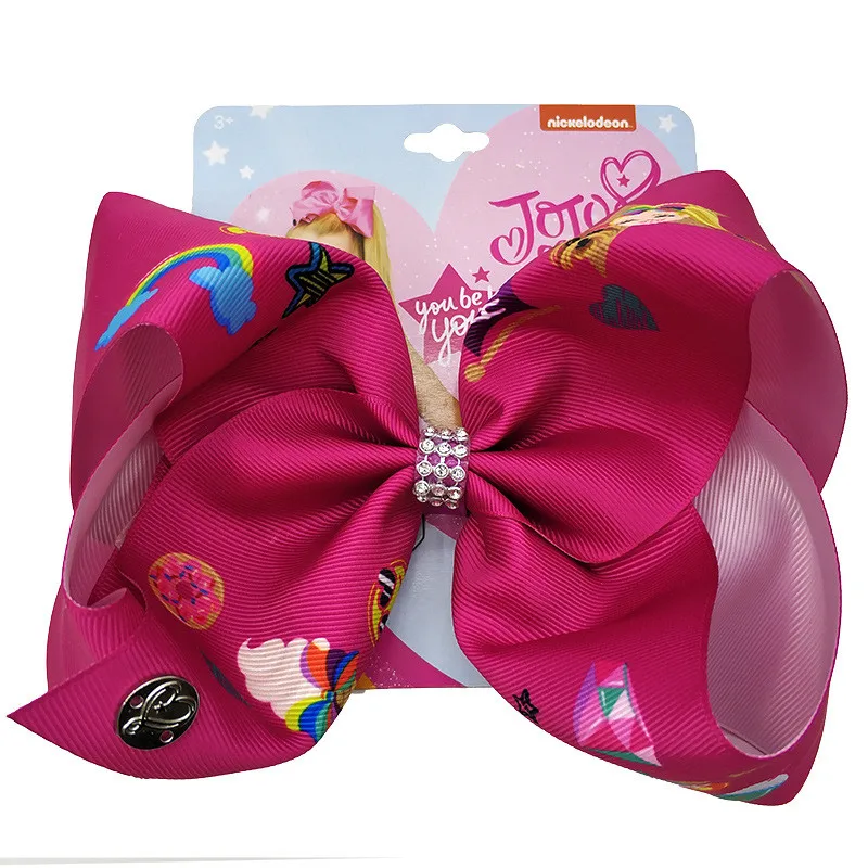 

8-inch jojo siwa large rainbow unicorn pattern hairpin bow print Ribbon hairpin children JOJO bow girl hair clip