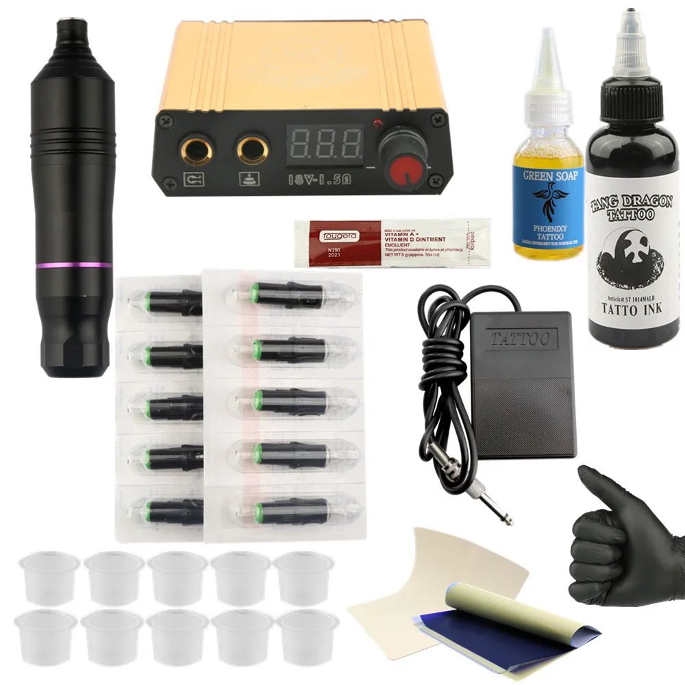 Professional Rotary Pen Tattoo Kit 6 Color Immortal Tattoo Inks Set LCD
