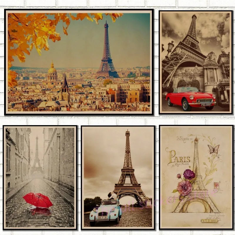 

Retro poster France Paris Eiffel Tower Poster Kraft Paper vintage Posters Wall Sticker Living Room Bar Cafe Decor/50052