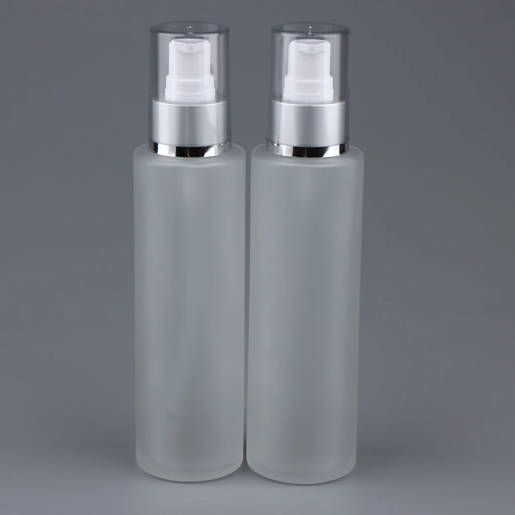 2Pcs Empty Refillable Container Pump Dispenser Lotion Serum Bottles - Frosted Transparent 120ml