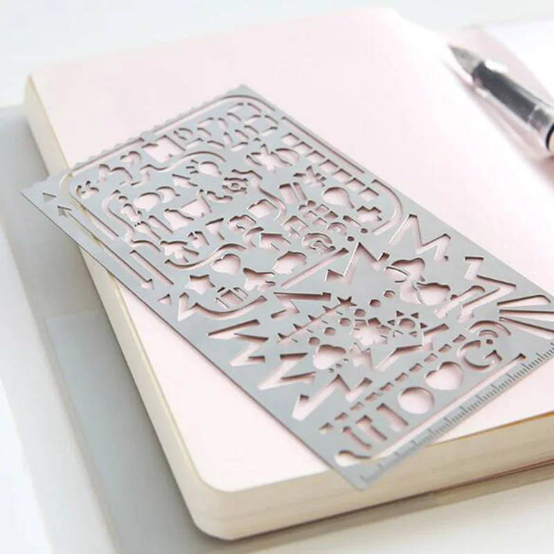 

Multifuntional Portable Stainless Steel Stencils Hollow Ruler Planner Travel Diary Notebook Diy Tool Template Gift Stationery