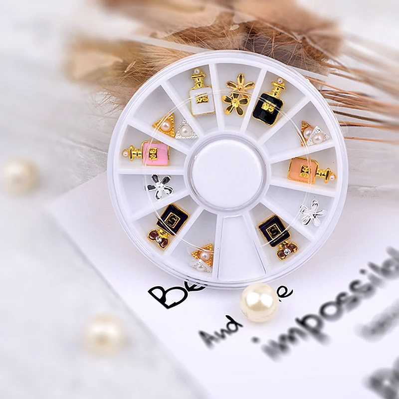 

Creative Nail Art Wheel Rhinestone Metal AB Crystal Glitter Perfume Bottle 3D Tips Manicure Tools Decoration DIY Design