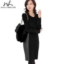 Осенне-зимнее платье элегантное женское карьера контрастное платье с длинным рукавом длиной до колена из искусственной кожи платья-карандаш, пэчворк BTY528