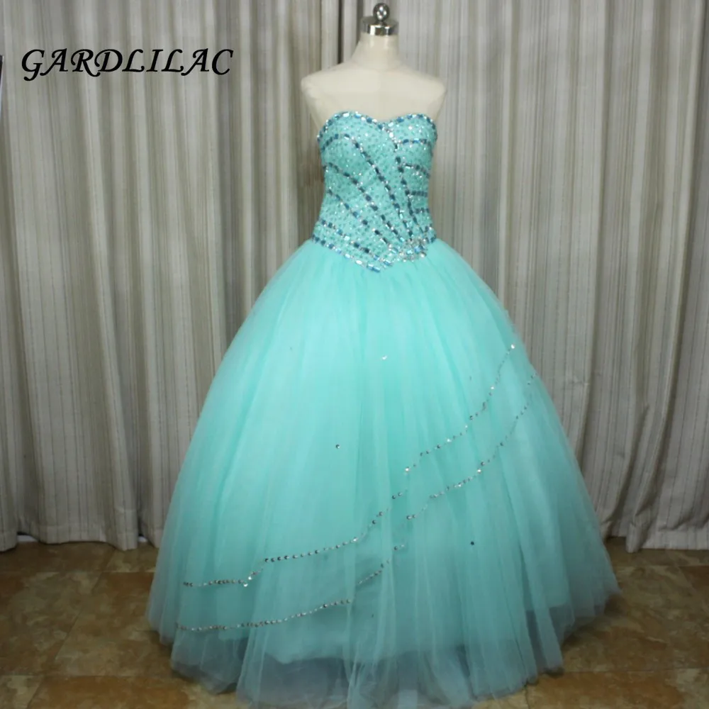

New White Ball Gown Tulle Beads Long Sleeve Quinceanera Dresses Long Prom Dress vestido de quinceanos