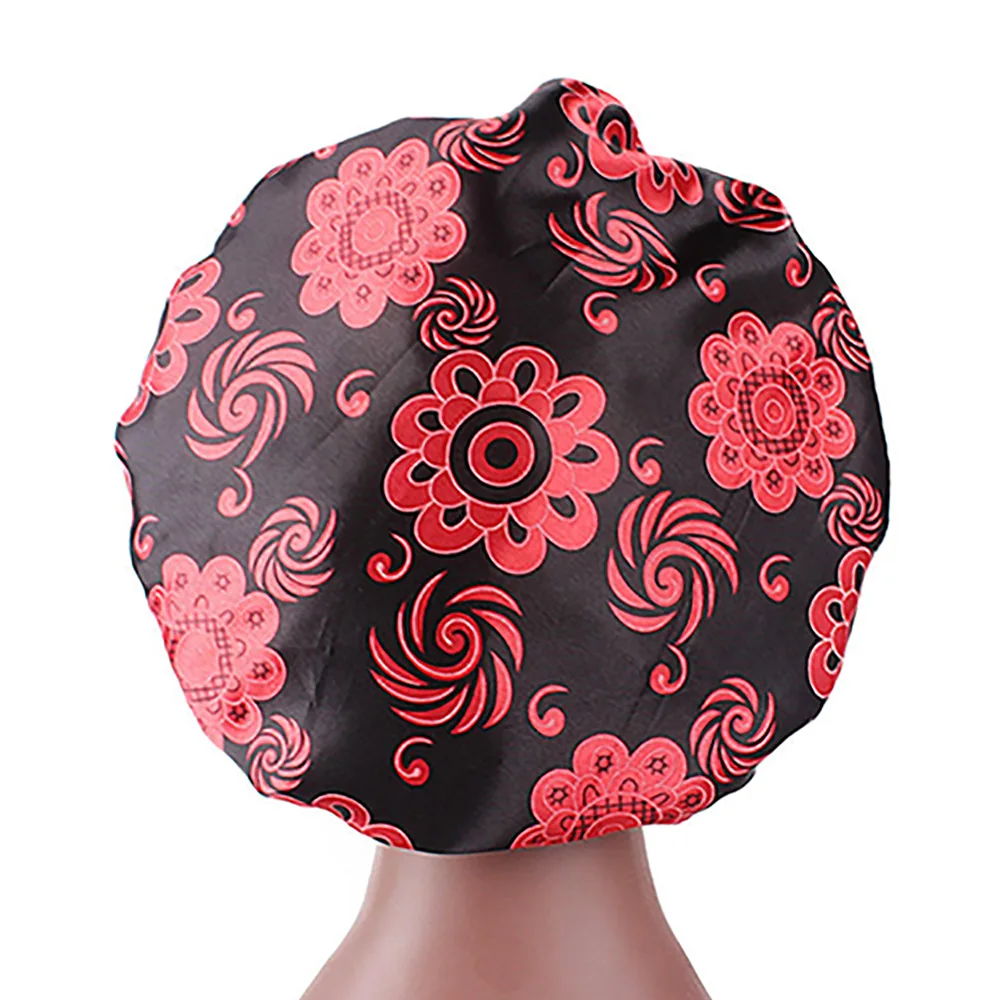 DOLEFT Satin Printed Wide-brimmed Hair Band Woman High Quality Soft Silk Bonnet Sleep Cap Chemotherapy Caps