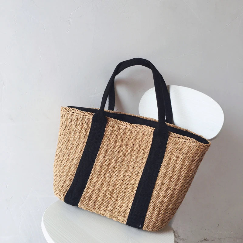 

LUKATU Rattan Bag Solid Color Bucket Fashion Knitting Shoulder Bag Summer Beach Vintage Clutch Handbag For Women Bolsa Feminina