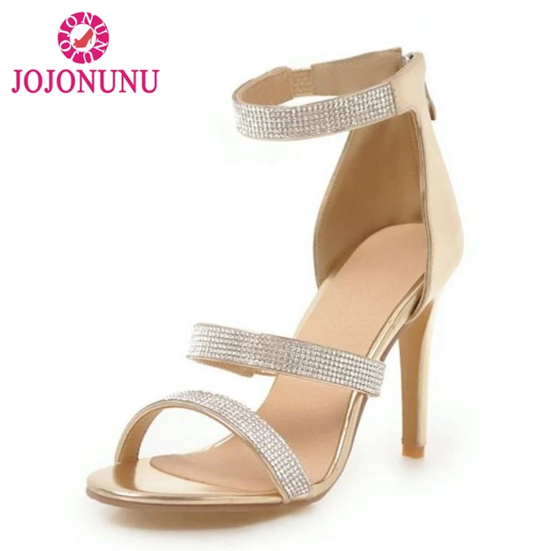 

FITWEE Sexy Women High Heel Sandals Bling Shine Zipper Shoes Women Chic Fashion Crystal Party Wedding Footwear Size 34-43