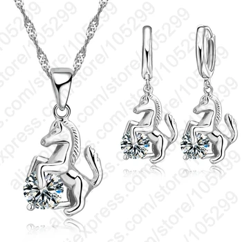 

Hot Trendy Horse Design Pendant 925 Sterling Silver Fine Jewelry Cubic Zircon Necklace Earring For Women Wedding Set Gifts