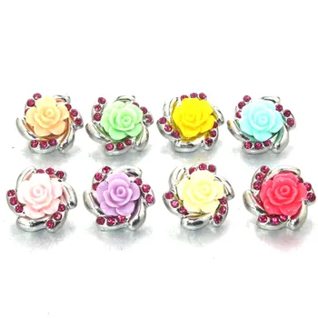 

7 colors Metal 18mm snap button jewelry Flower Crystal bouton pression bijoux watches women charm bracelet&bangles 010712