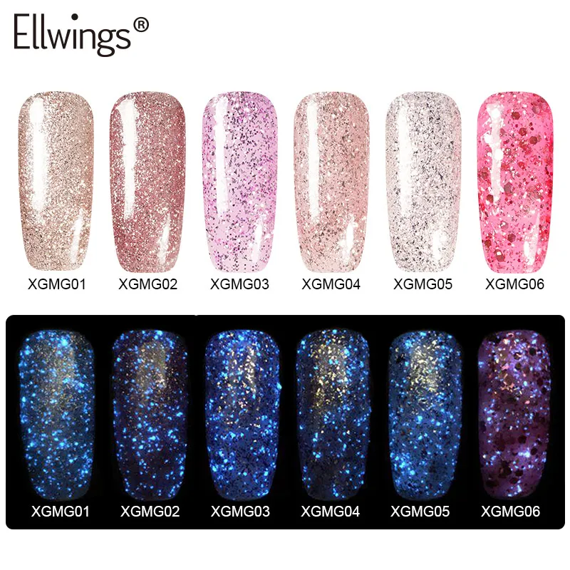 Светящийся Гель лак Ellwings из розового золота блестящий УФ флуоресцентный