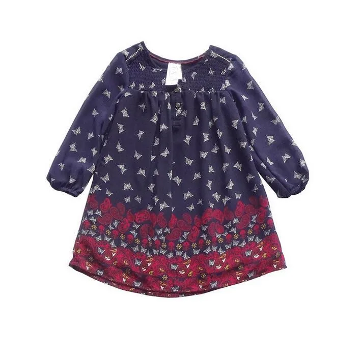 

Y026 2017 New Autumn Summer Girls Dress Chiffon Print Butterfly Full Sleeve Girl Dress Children Clothes Lolita Princess