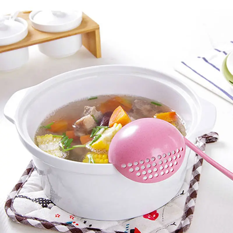 FHEAL 2 in 1 Creative Wheat Straw Soup Spoon Long Handle Lovely Porridge Spoons with Filter Dinnerware Kitchen Colander Tools (10)