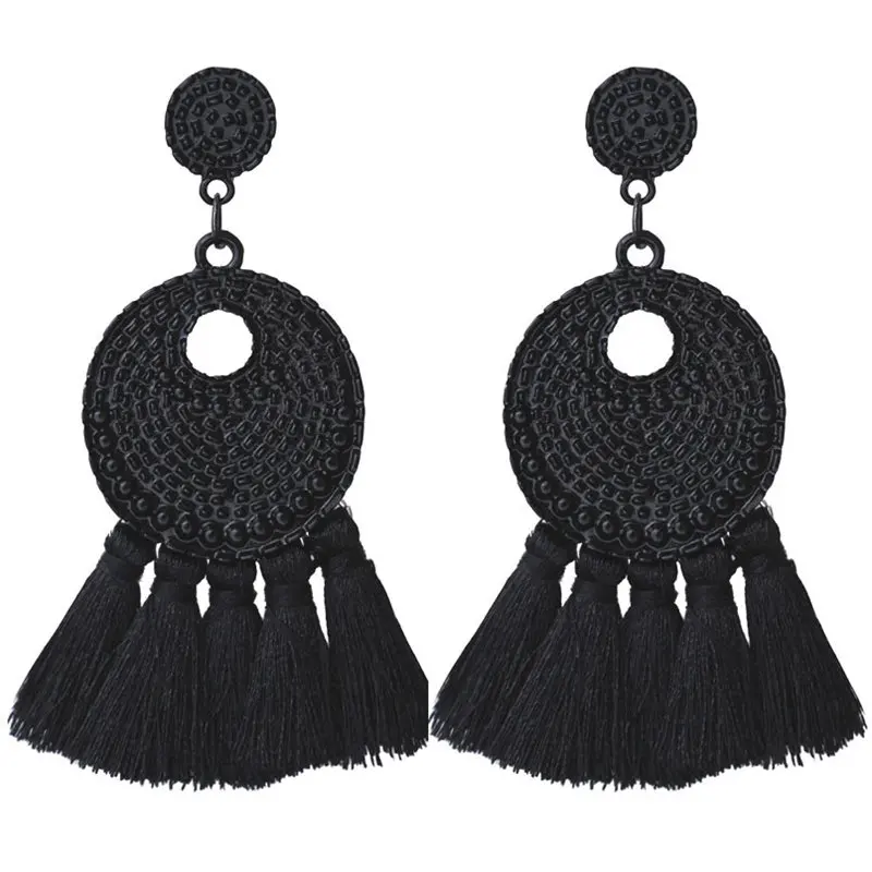 

Fashion Jewelry Boho Drop Earrings For Women Tassel Earrings Big round Statement Vintage Dangle Earrings beige Black Blue