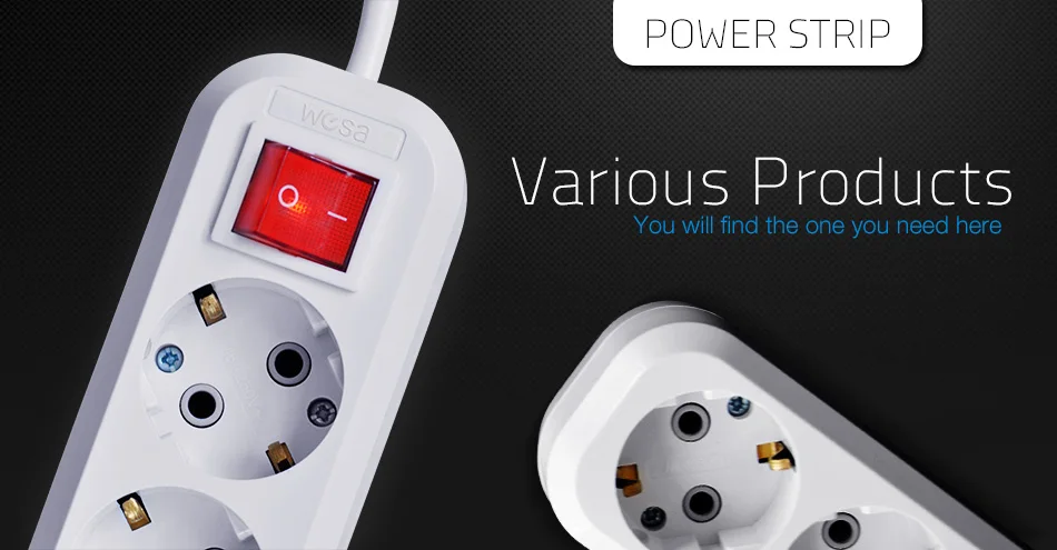 

Convenient EU Plug 250V 10A 3 Outlet Power Extension Socket Plug Strip Adapter