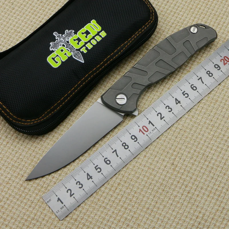 Green thorn F95 Flipper folding knife bearing D2 blade TC4 Titanium handle outdoor camping hunting pocket fruit knife EDC tools