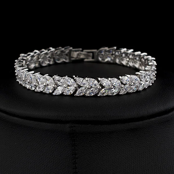 BS058W Роскошный AAA циркон элементы лист австрийский кристалл браслет белый золотой цвет модные ювелирные изделия, сделанные с оптовой продажей