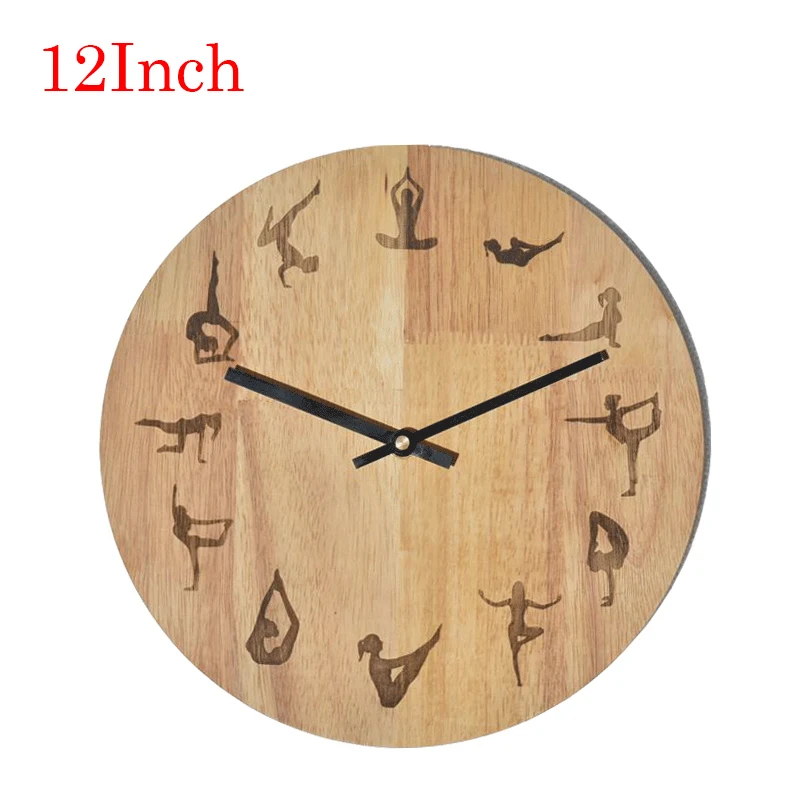12 Inch Yoga Positions Wood Wall Clock Yoga Meditation Wall Decor Gift