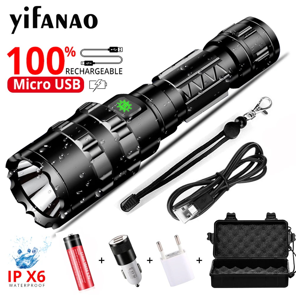

80000LM Aluminum LED Tactical Flashlight USB Rechargeable Lantern Waterproof 5 Lighting Modes Torch L2 Flash Light Lamp by 18650