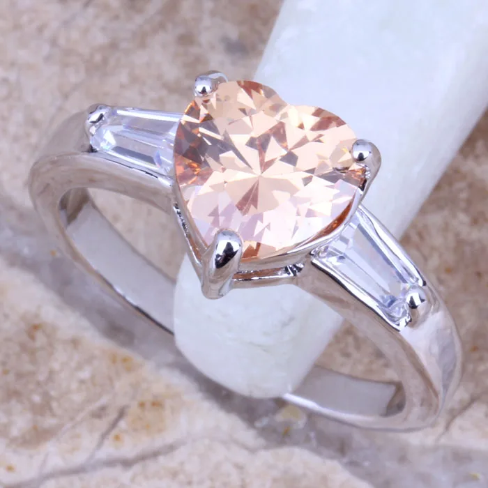 Блестящий коричневый морганит Белый CZ посеребренное женское Ювелирное кольцо