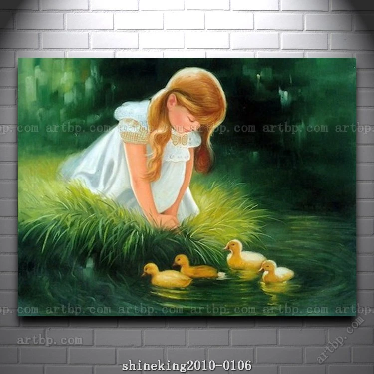 手作り子供油絵キャンバス の女の子と アヒル の子ホール装飾絵画壁壁画アクリル塗料しびれ による Painting Veneer Paint Gaugepainting A Coffee Table Aliexpress