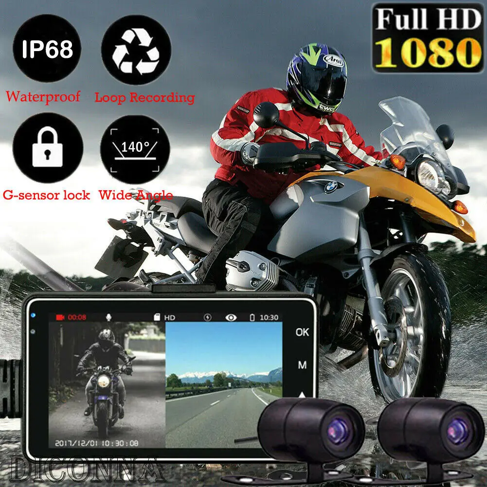 

HD 1080P Motorcycle Camera Dash Cam DVR Video Recorder Dual Lens Loop Record