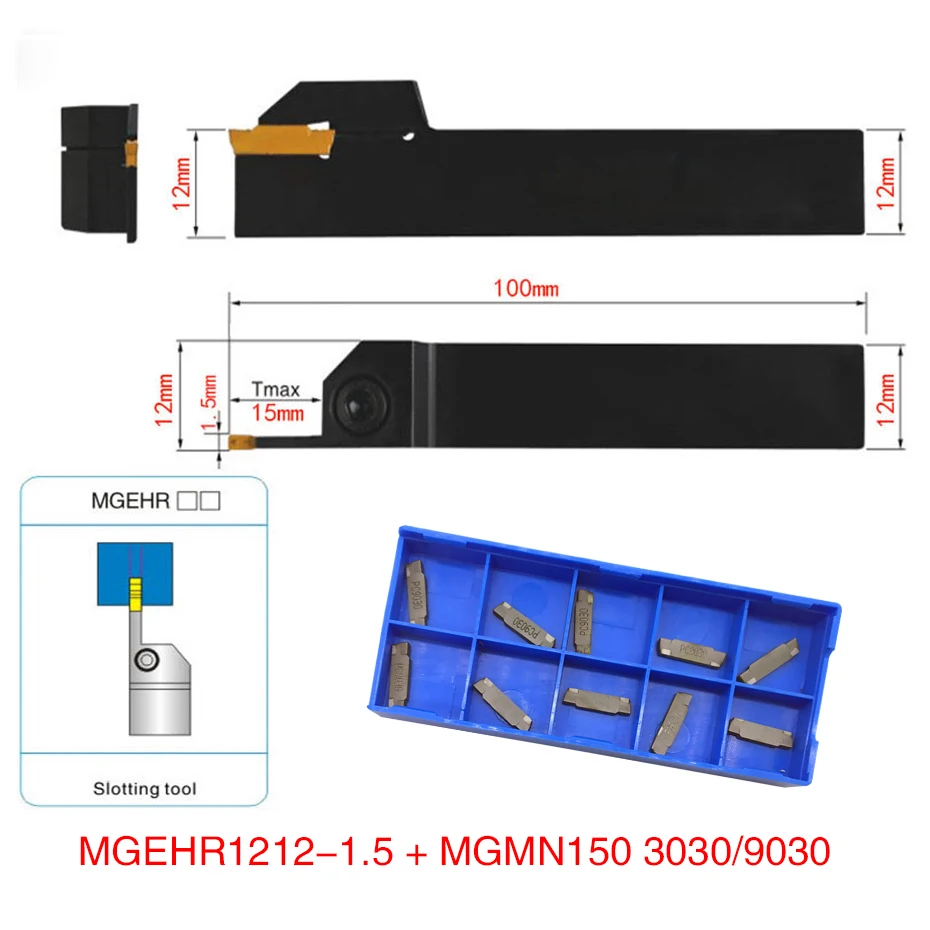 

1pc MGEHR1212-1.5 MGEHL1212-1.5 tool holder and 10pcs MGMN150 G PC9030 inserts grooving turning tool holder set