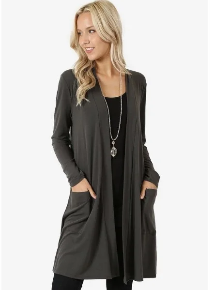 

2019 hot sale autumn and winter 2019 v-neck sheath slim full woman long coat solid pockets open stitch female casual coat